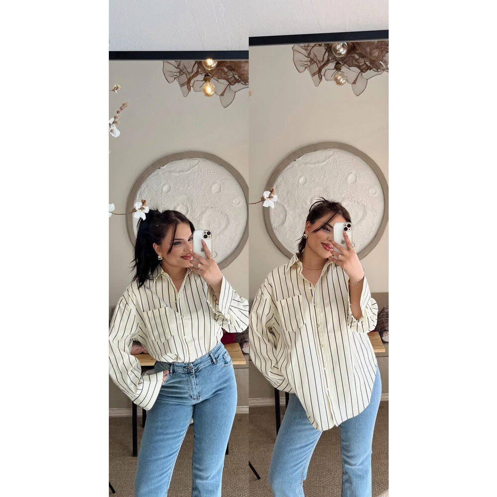 Çizgili premium gömlek sarı