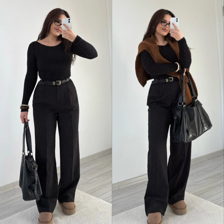 Premium siyah palazzo pantolon