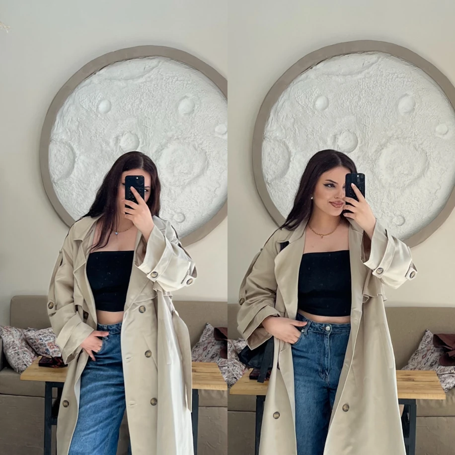 Premium uzun trençkot taş