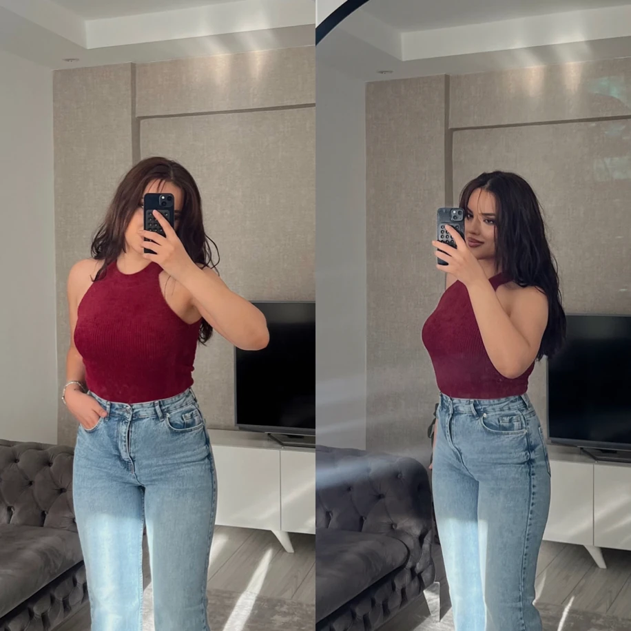 Zra toparlayıcı yüksek bel mavi jean