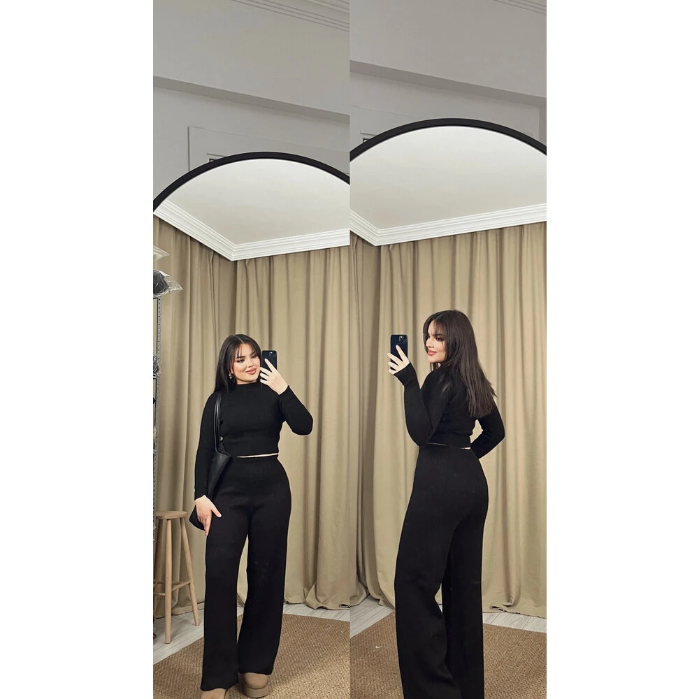 Triko parmak geçirmeli takım siyah