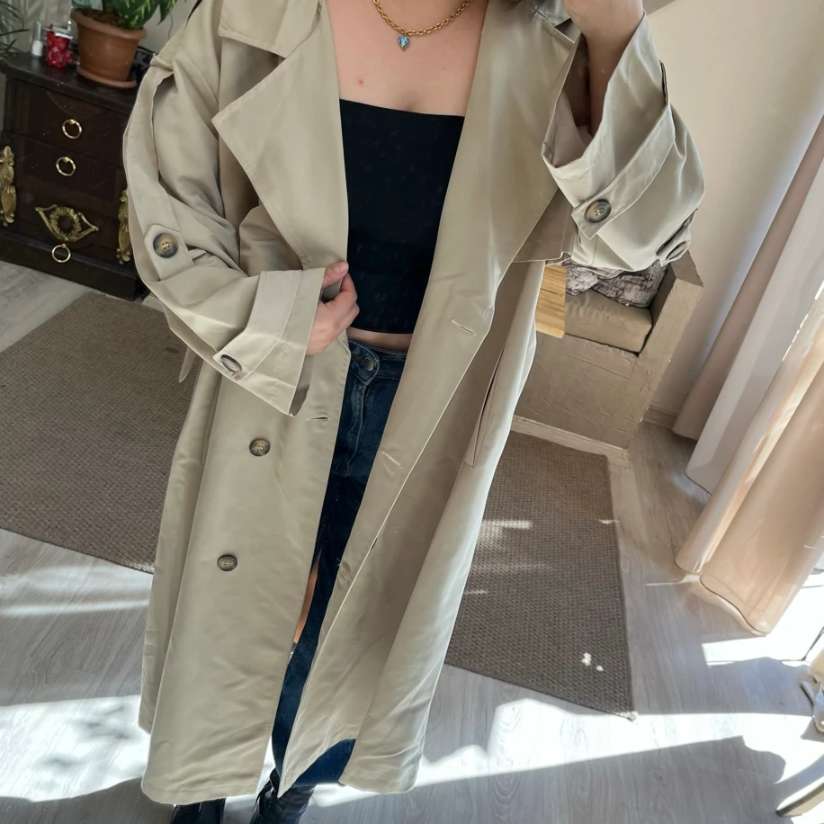 Premium uzun trençkot taş