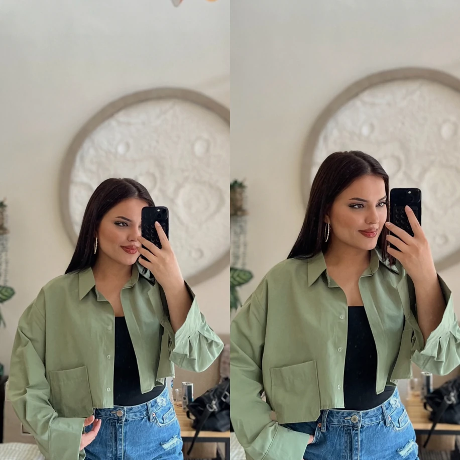 Kısa boy gömlek haki