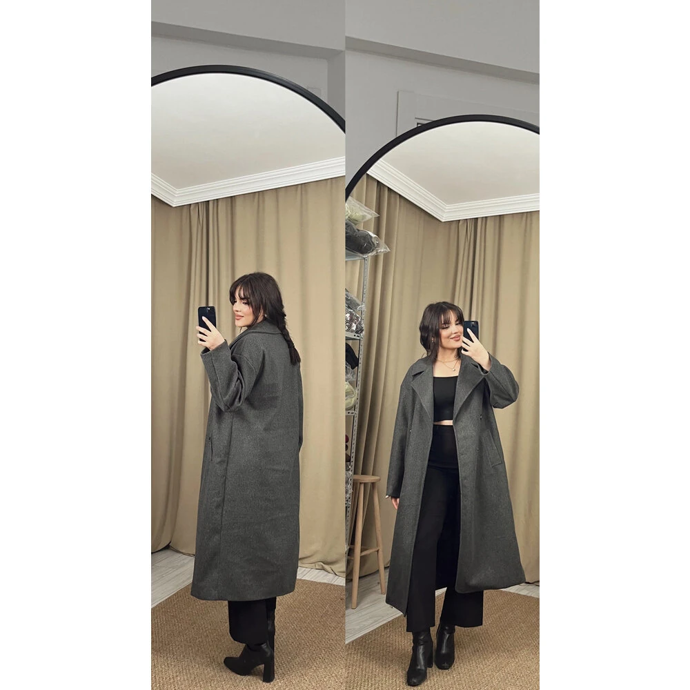 Oversize kaşe kaban antrasit