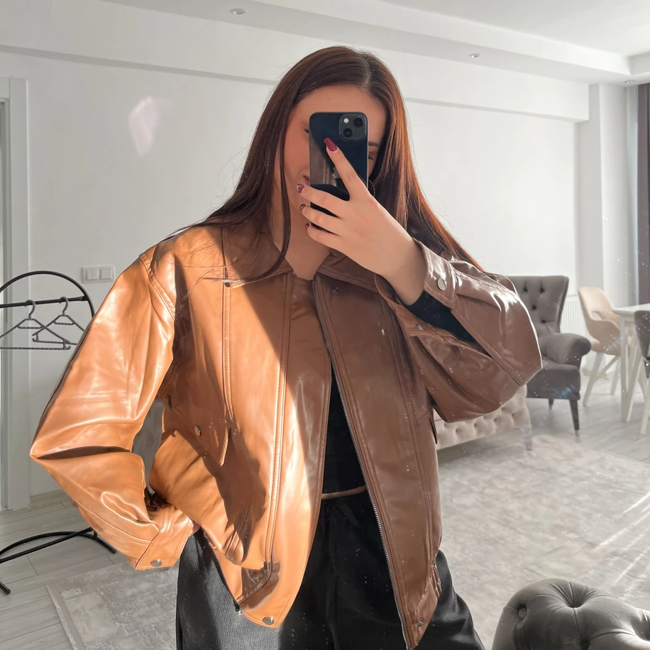 Deri ceket kahverengi