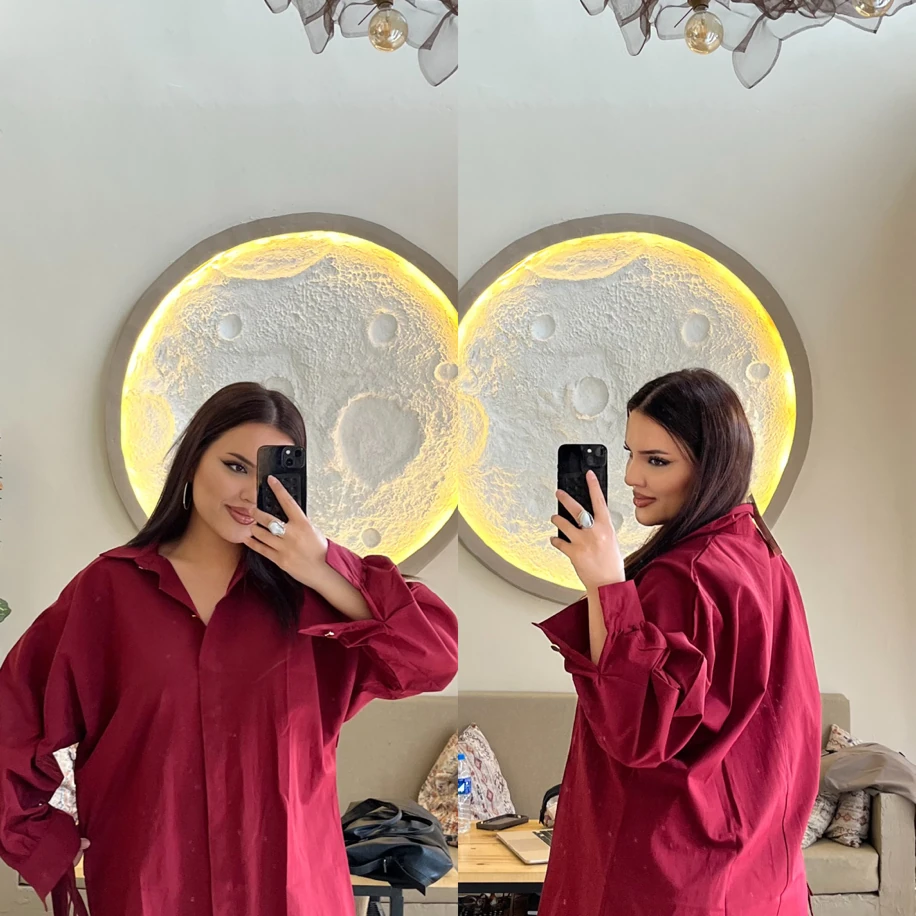 Bel kuşak detaylı gömlek bordo