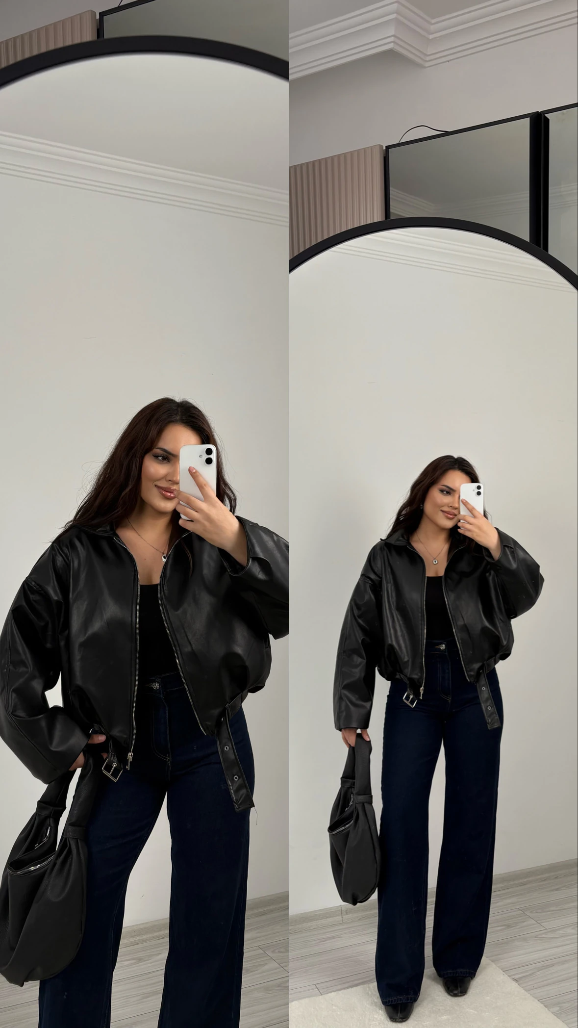 kemerli deri ceket siyah