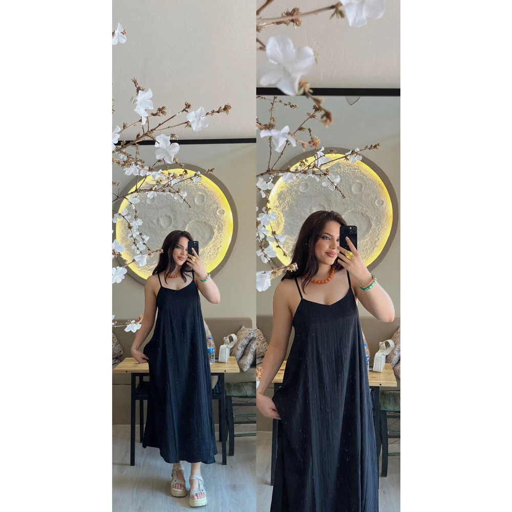 Ayarlanabilir ip askılı salaş elbise siyah