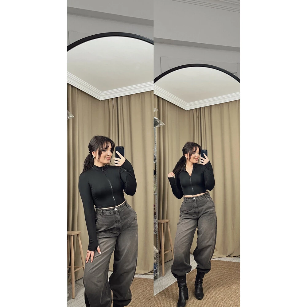 Parmak detaylı hırka siyah