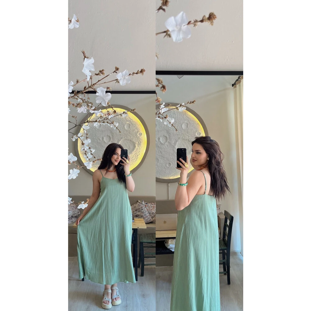 Ayarlanabilir ip askılı salaş elbise yeşil