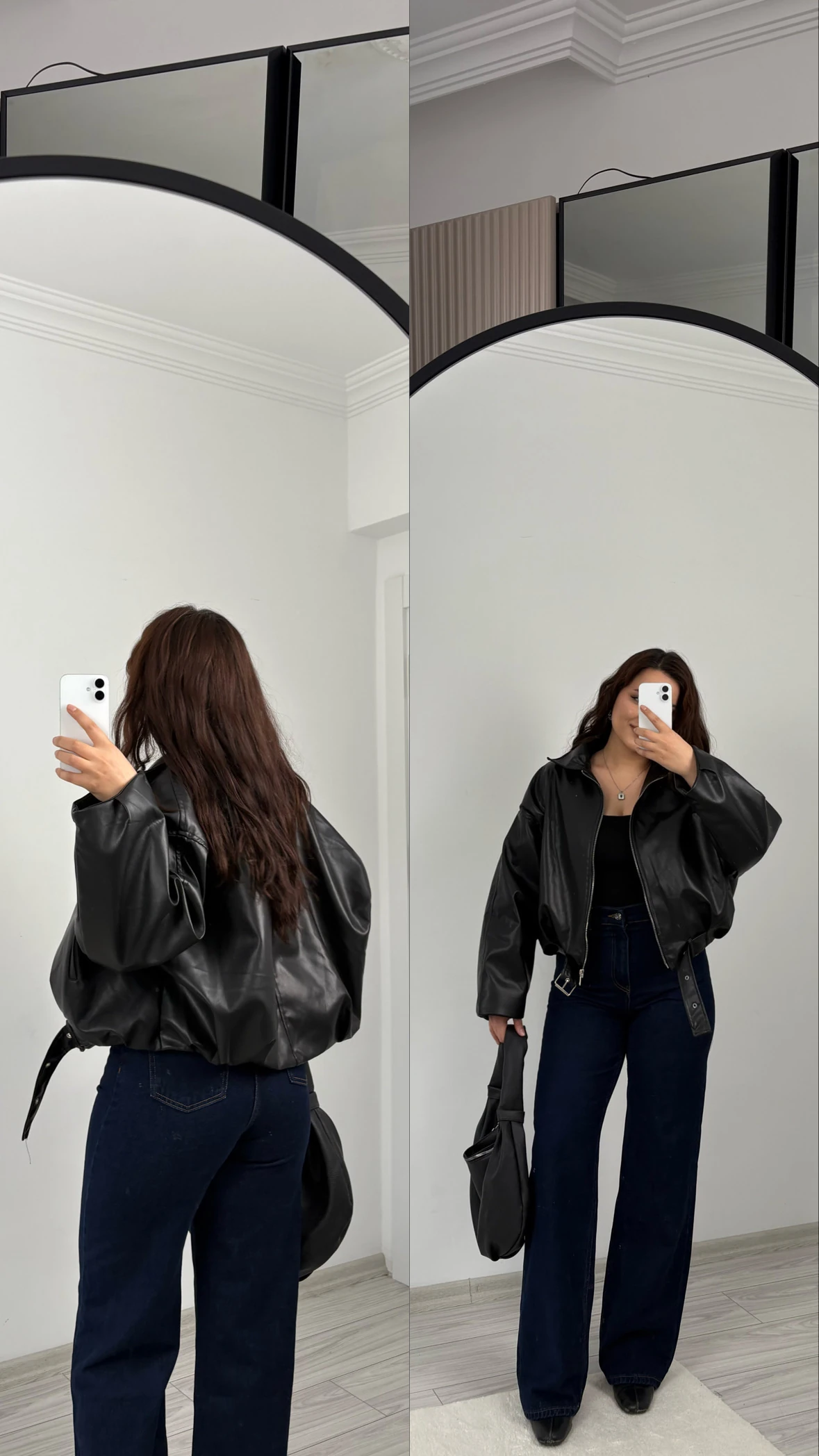 kemerli deri ceket siyah