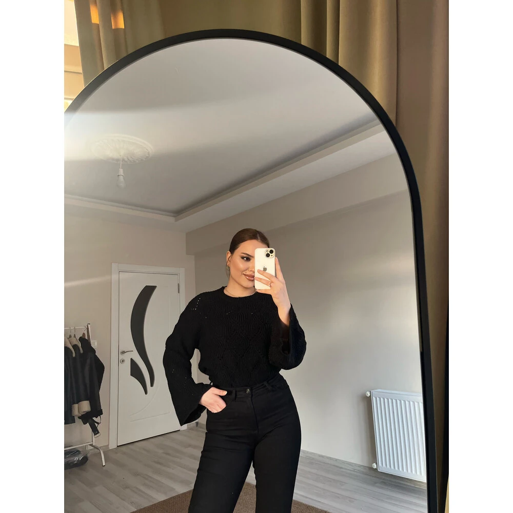 siyah ispanyol kol örme kazak