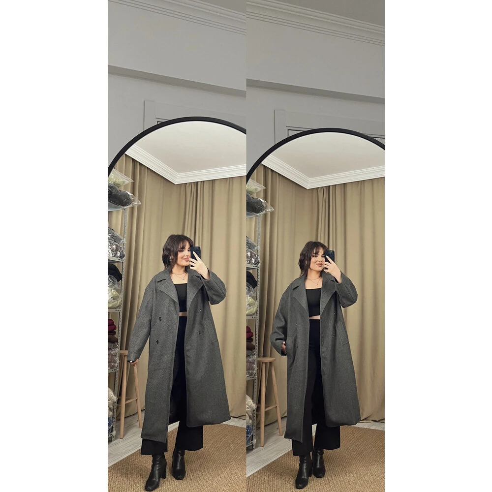 Oversize kaşe kaban antrasit