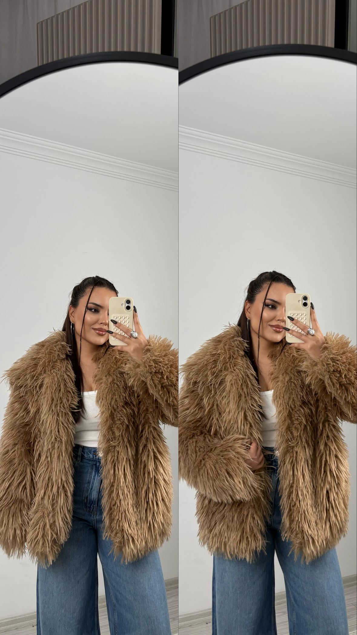 suni kürk ceket camel