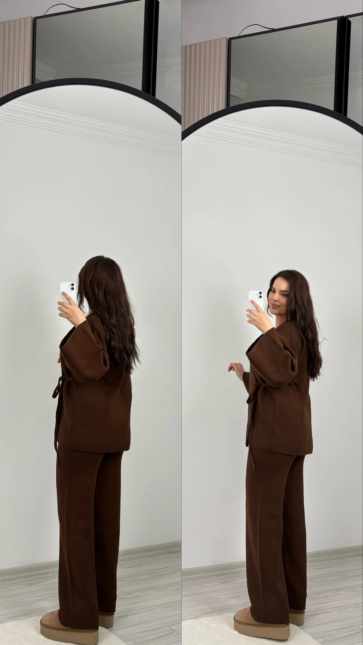 bağlamalı triko takım kahverengi