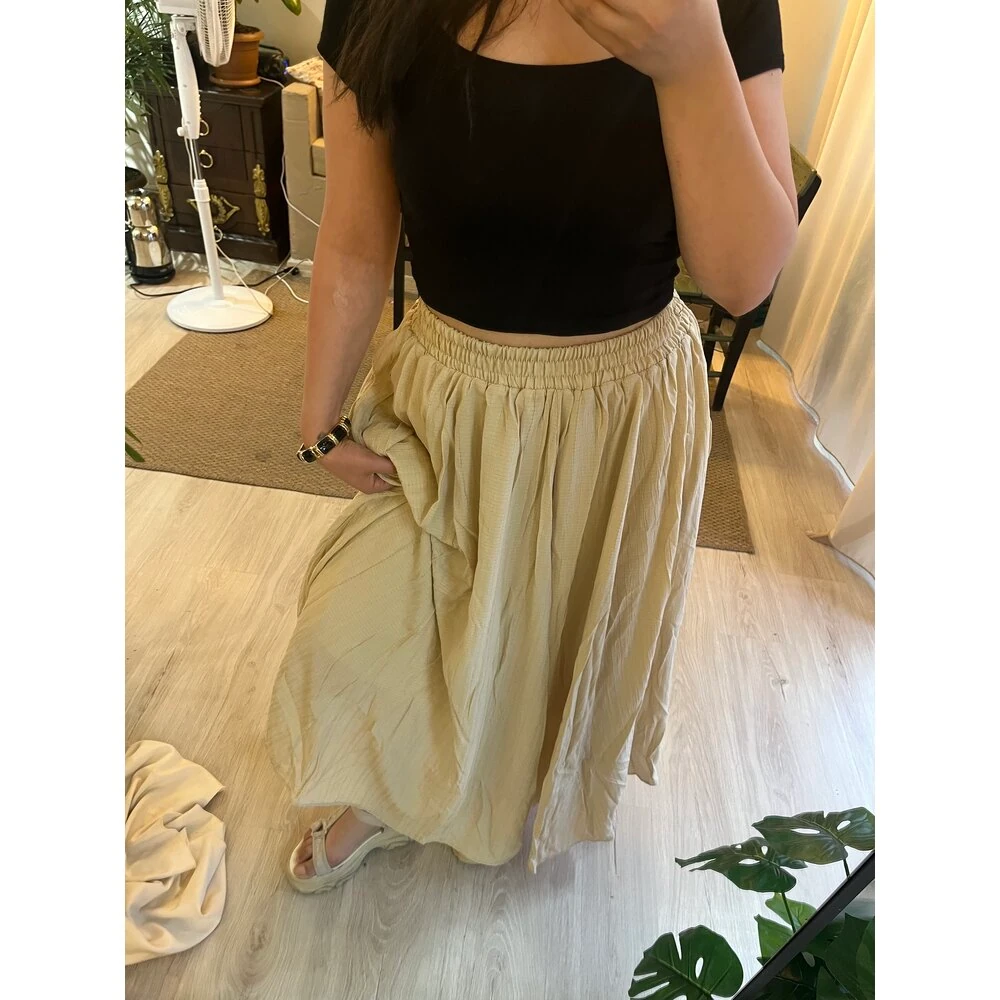 Bej gofre astarlı etek