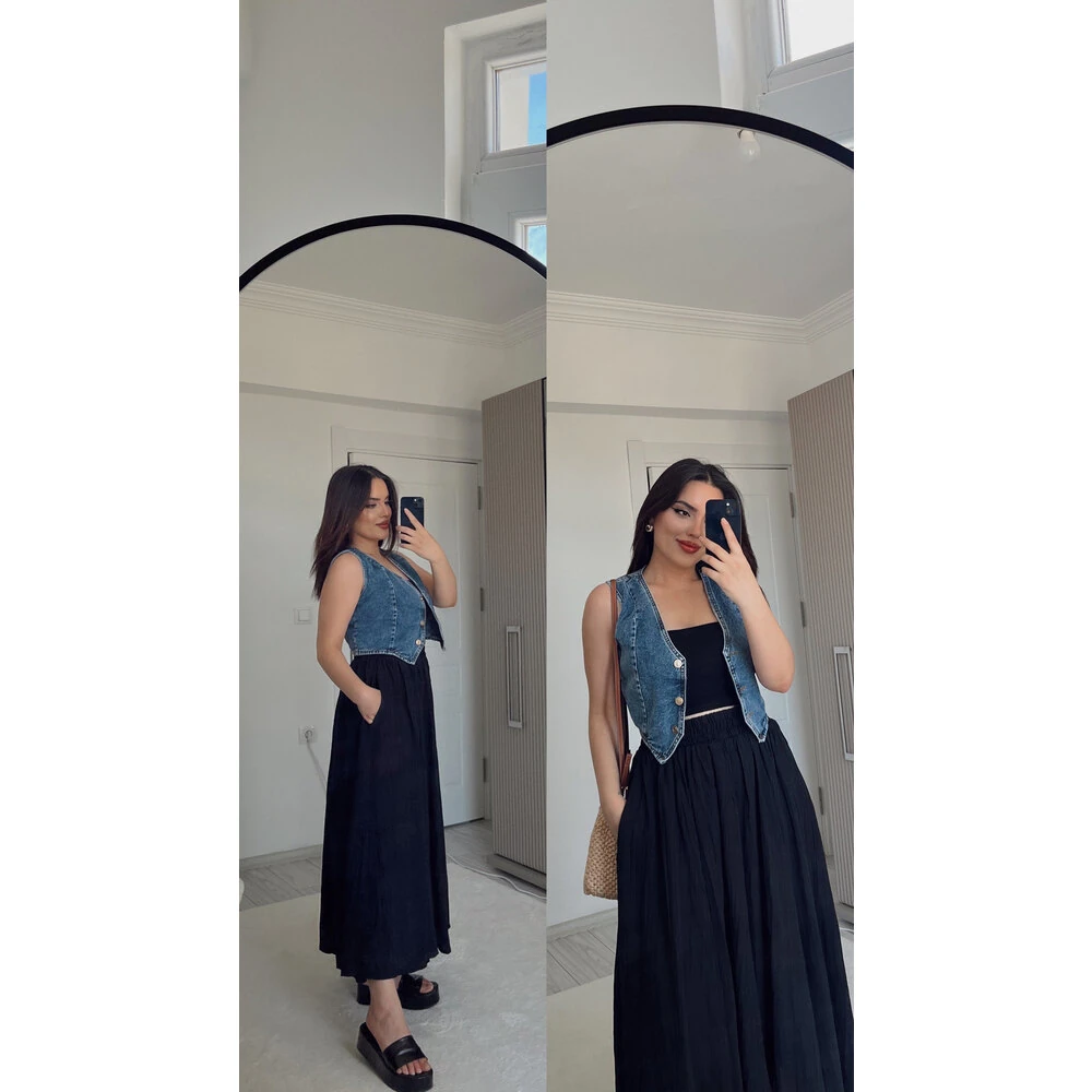 Siyah gofre astarlı etek