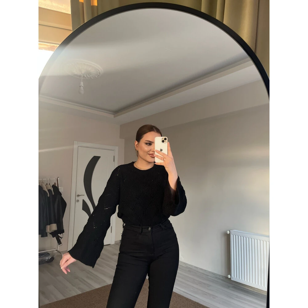 siyah ispanyol kol örme kazak