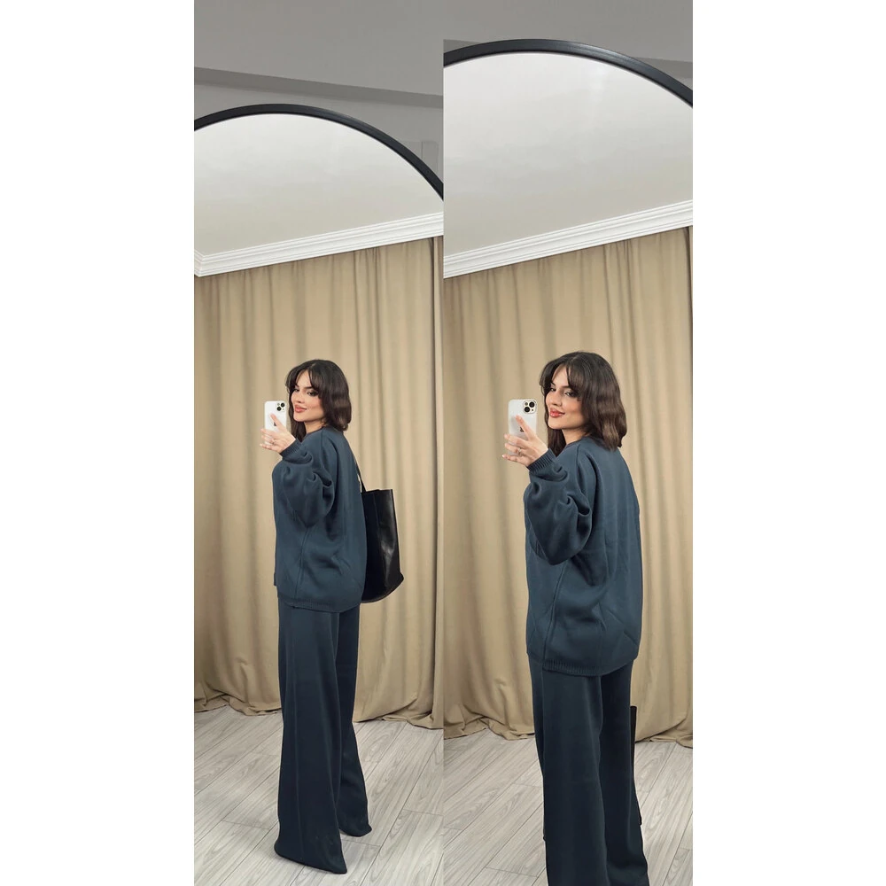 Premium oversize kalıp triko takım lacivert