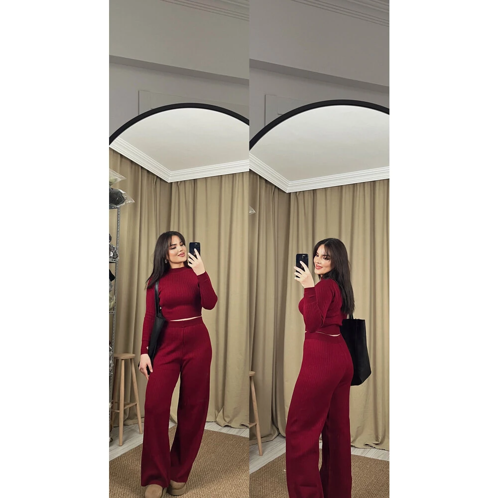 Triko parmak geçirmeli takım bordo