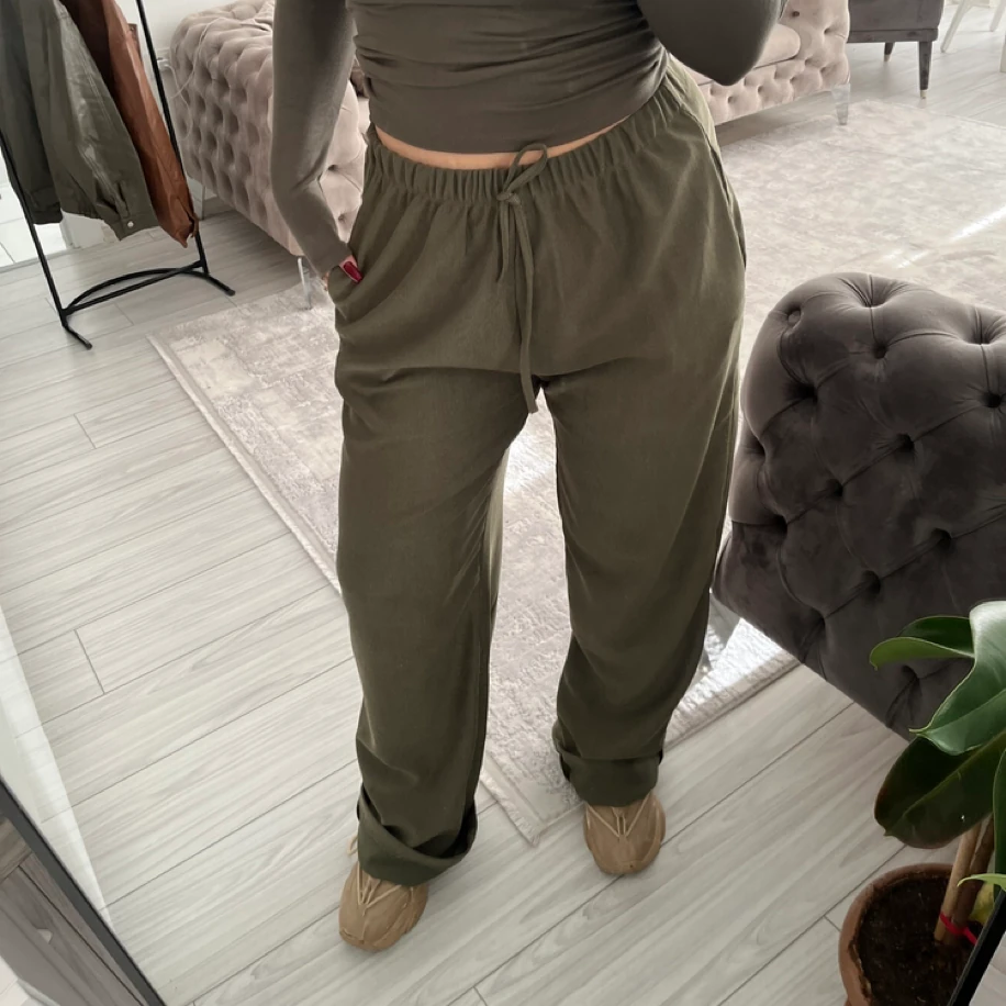 ince kemerli fitilli eşofman altı haki