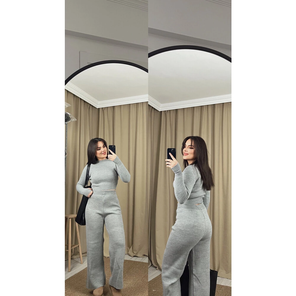 Triko parmak geçirmeli takım gri