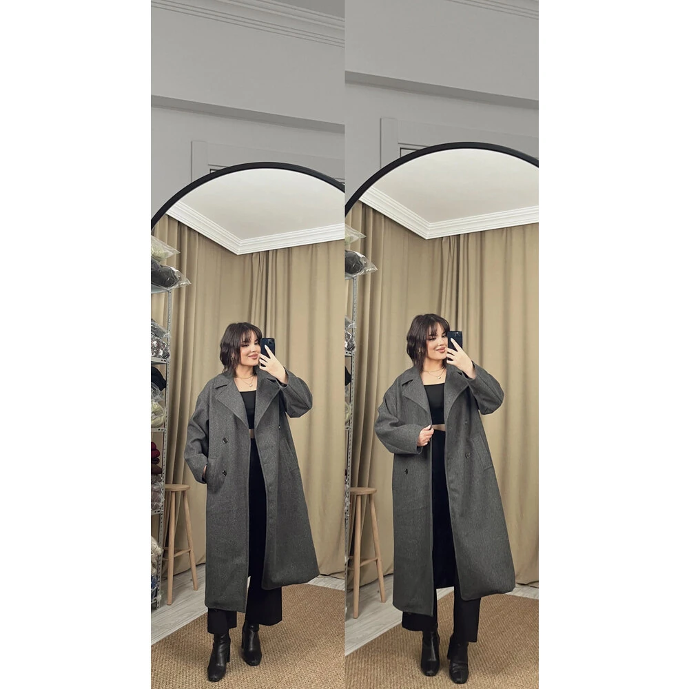 Oversize kaşe kaban antrasit