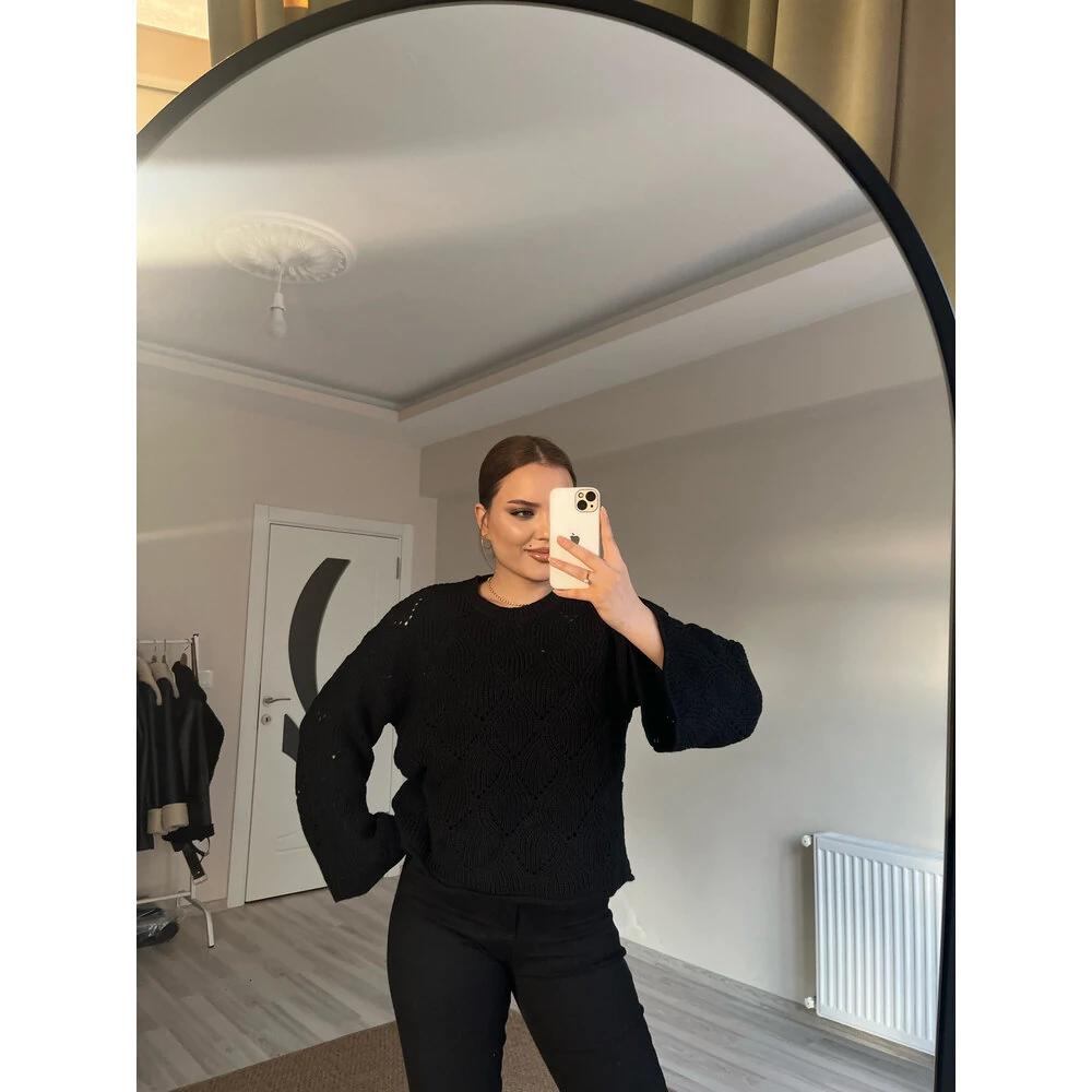 siyah ispanyol kol örme kazak