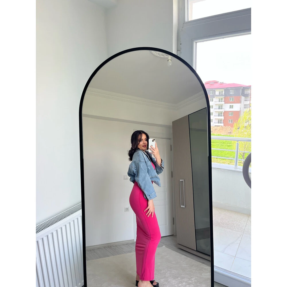 Basıc askılı uzun elbise pembe