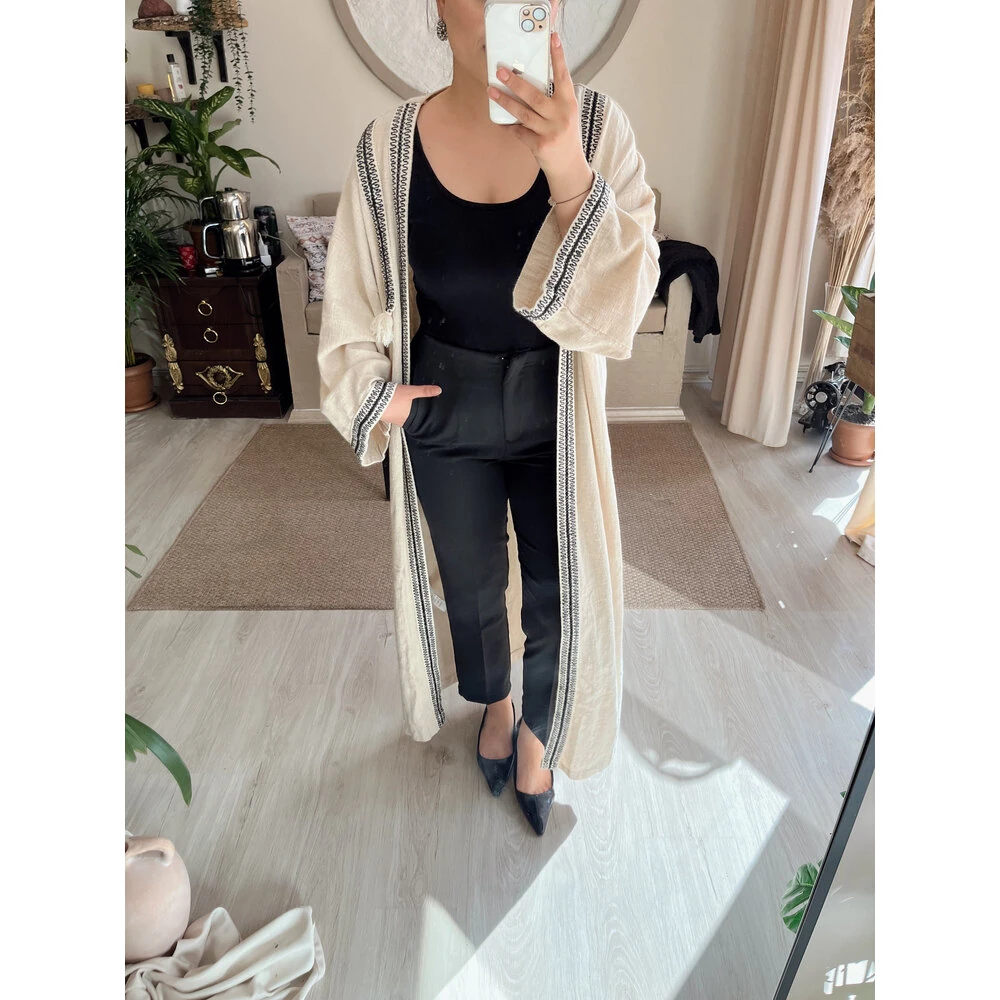 Keten uzun kimono taş