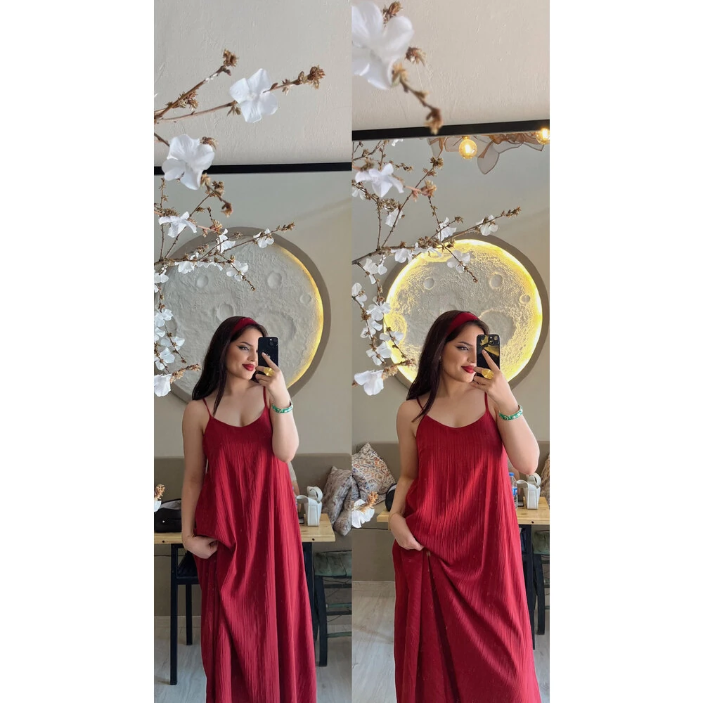 Ayarlanabilir ip askılı salaş elbise kırmızı