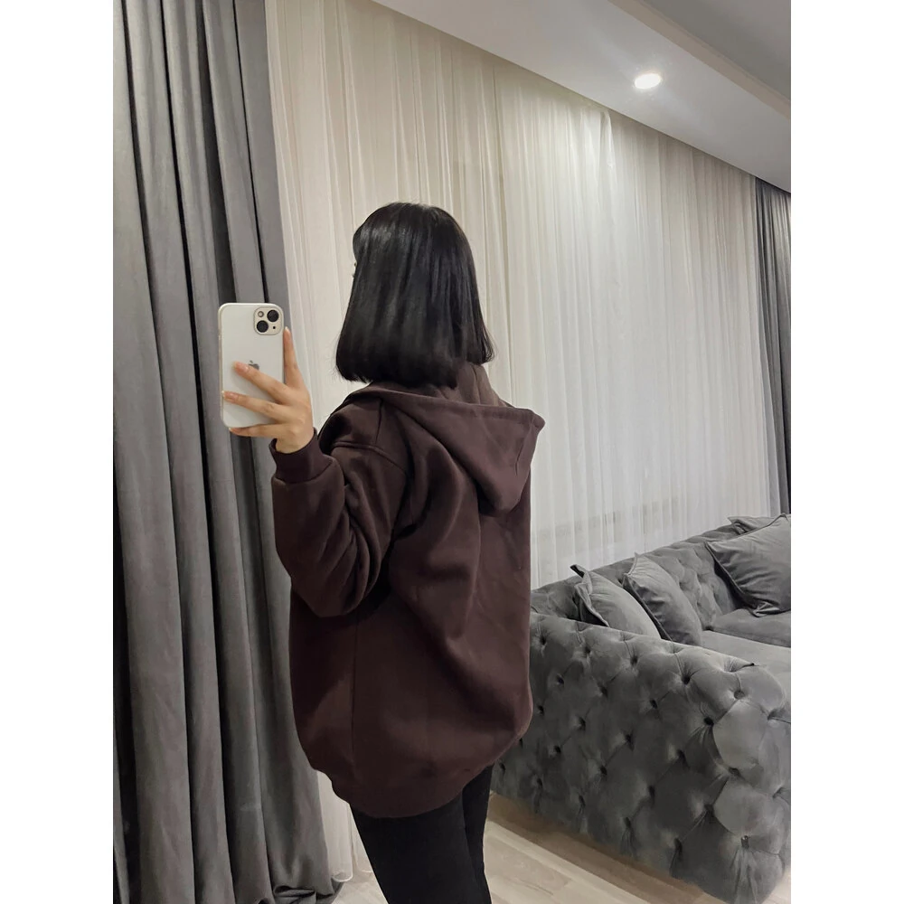 fermuarlı uzun oversize sweat kahve