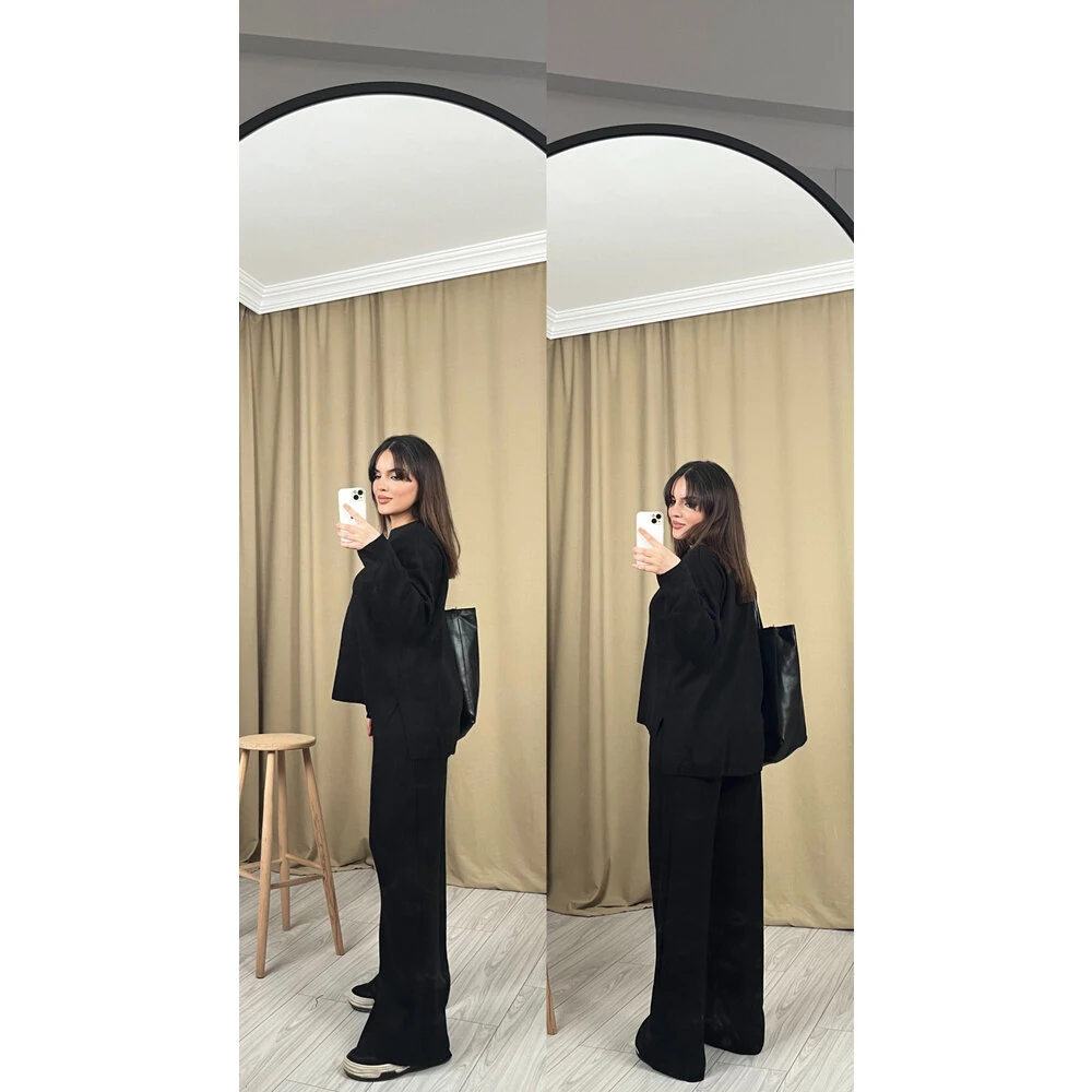 Bol paça triko takım siyah