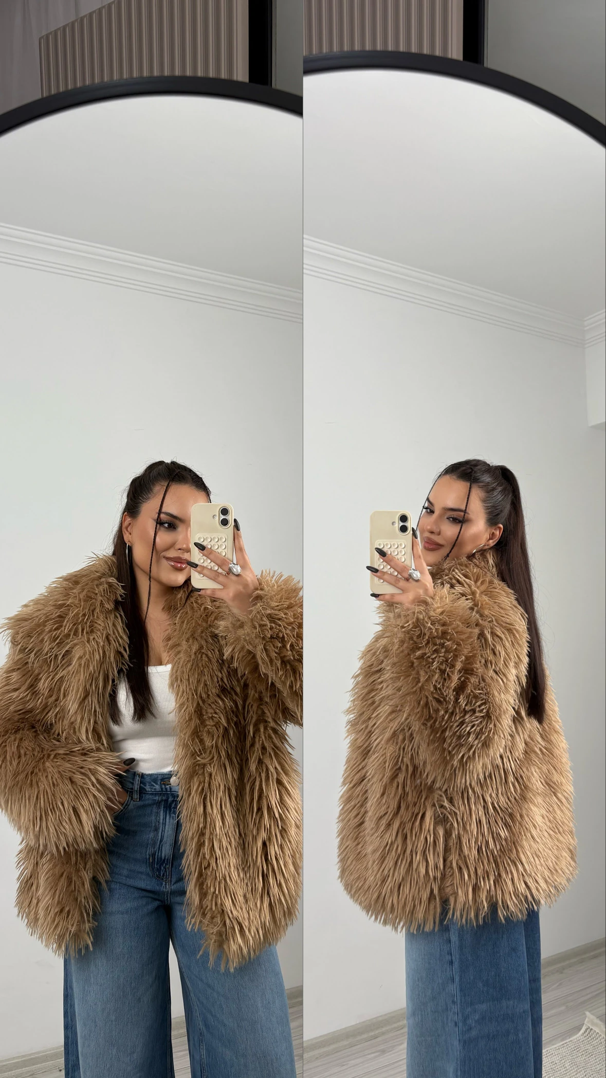 suni kürk ceket camel