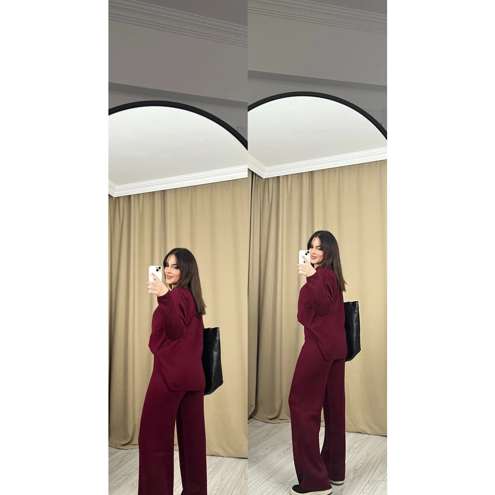 Bol paça triko takım bordo