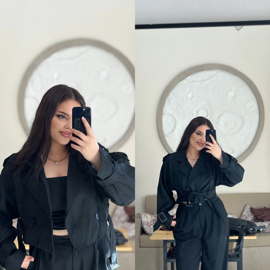 Premium kısa trençkot siyah