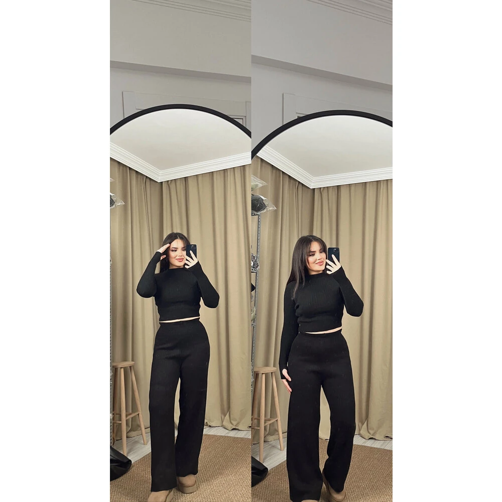 Triko parmak geçirmeli takım siyah