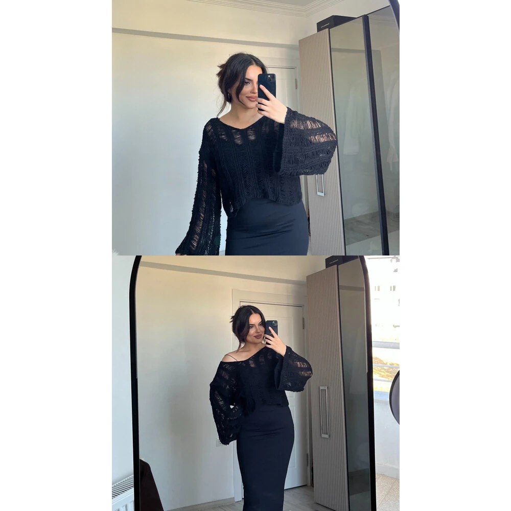 V yaka ajurlu kazak siyah