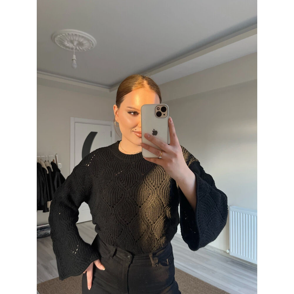 siyah ispanyol kol örme kazak