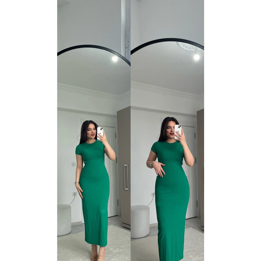 Yeşil kısa kol maxi elbise