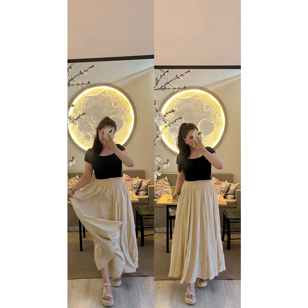 Bej gofre astarlı etek