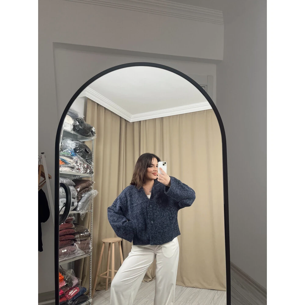 Buklet kaşe yün ceket lacivert