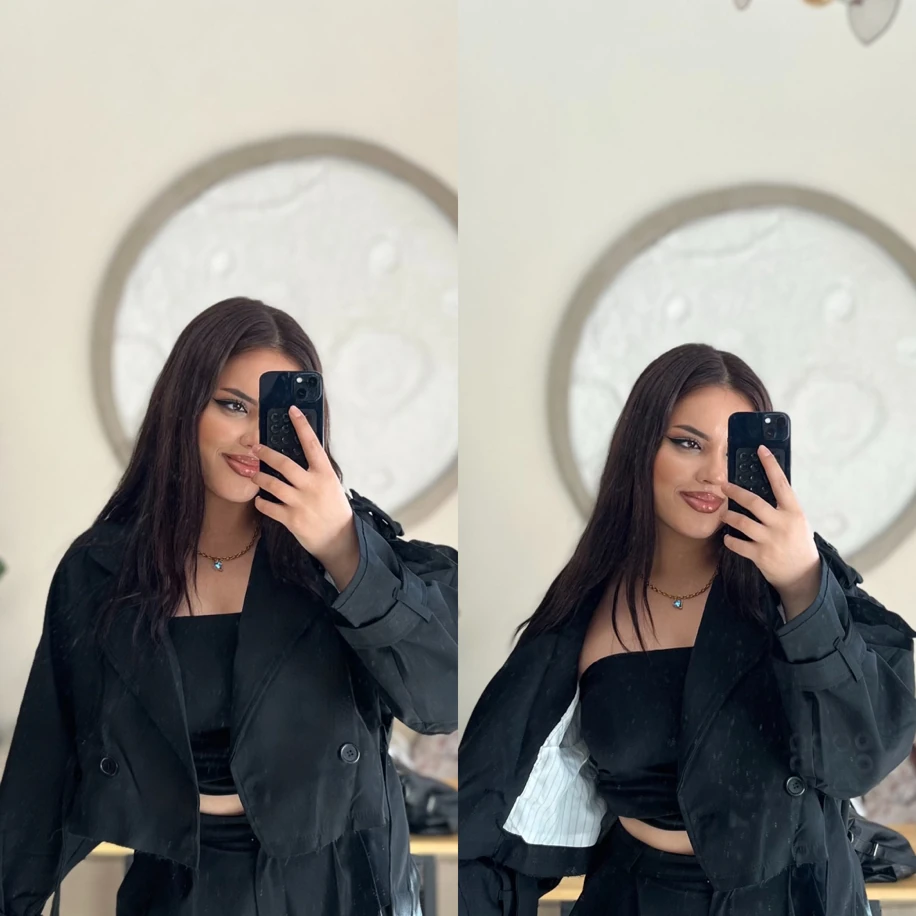 Premium kısa trençkot siyah