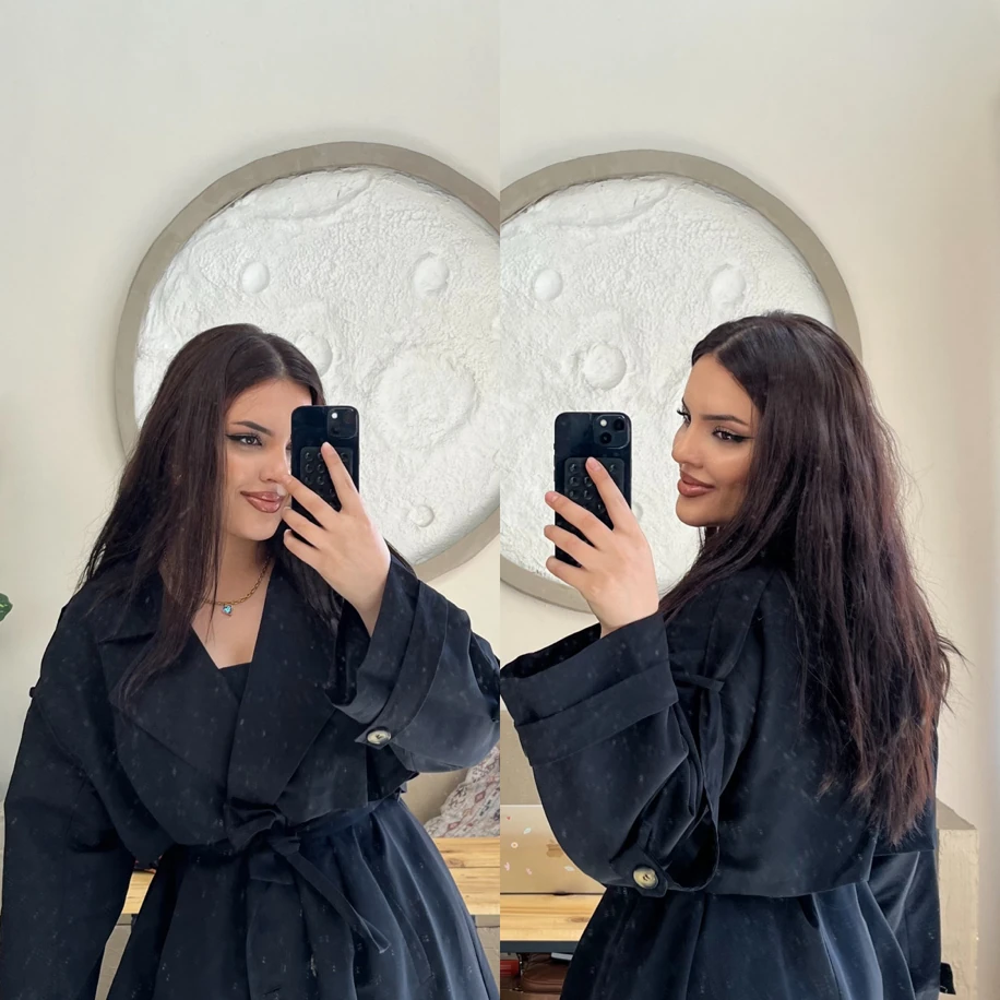 Premium uzun trençkot siyah