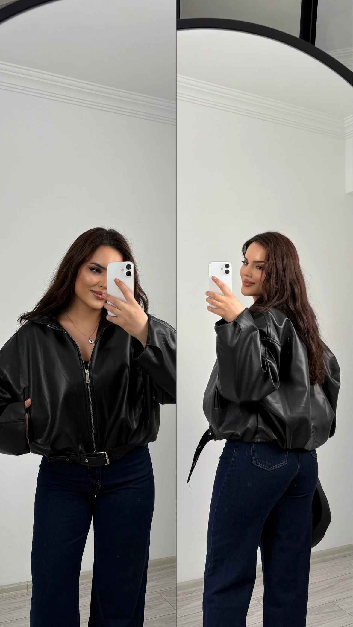 kemerli deri ceket siyah