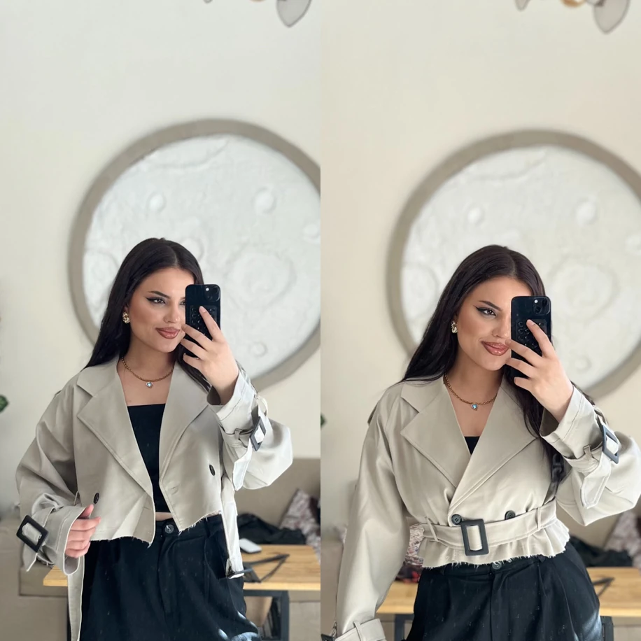 Premium kısa trençkot taş