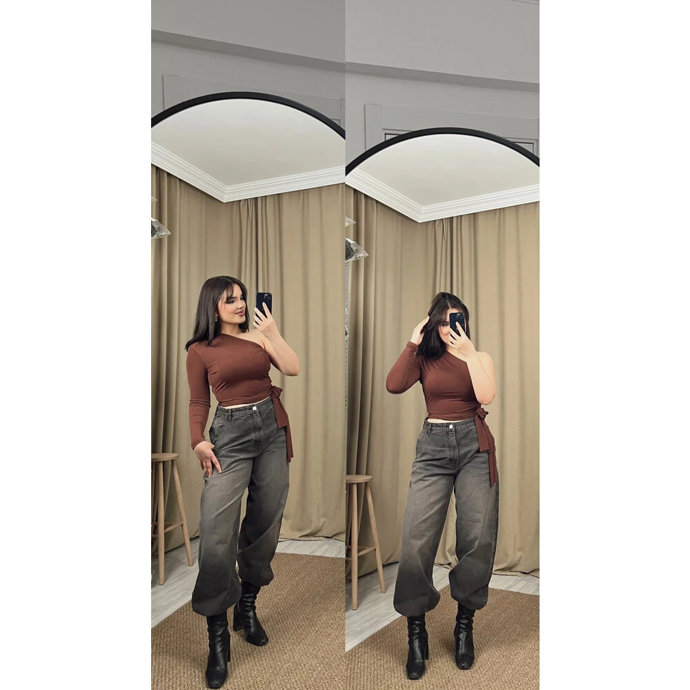 baggy jean soluk efektli füme kahve