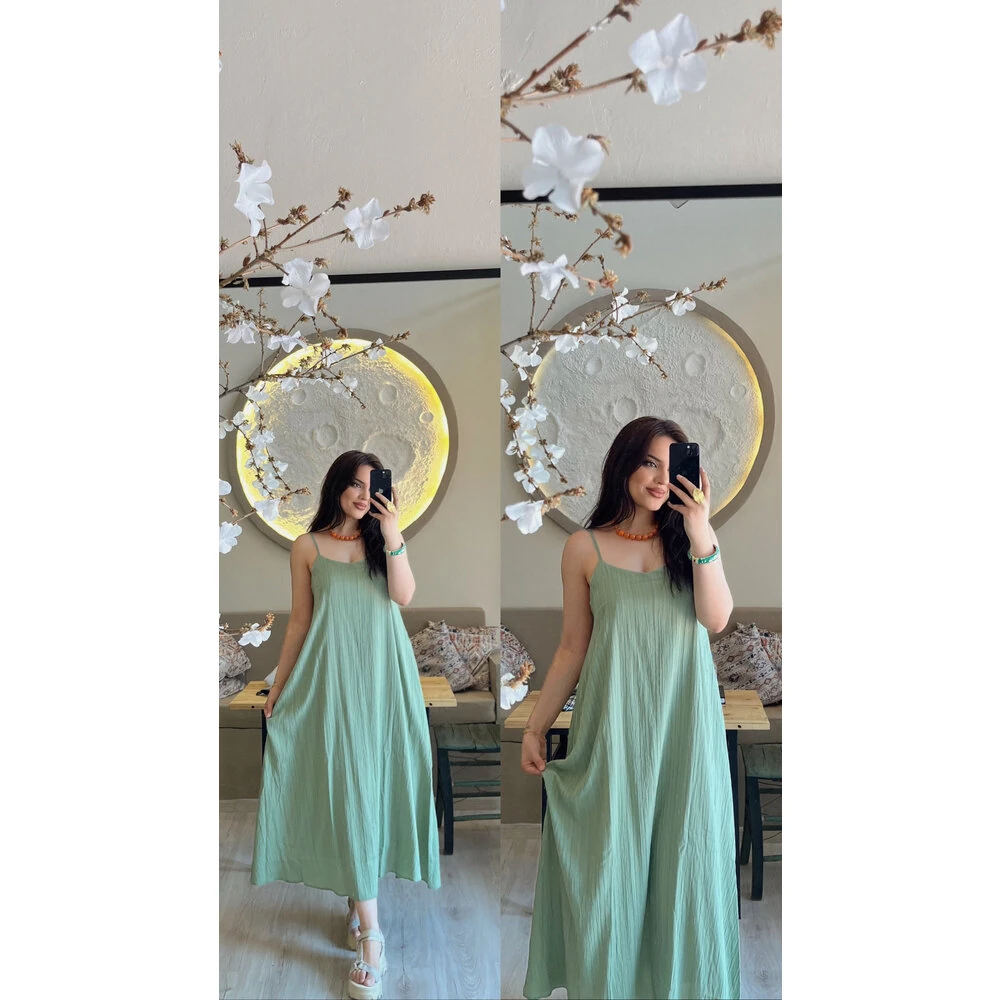 Ayarlanabilir ip askılı salaş elbise yeşil