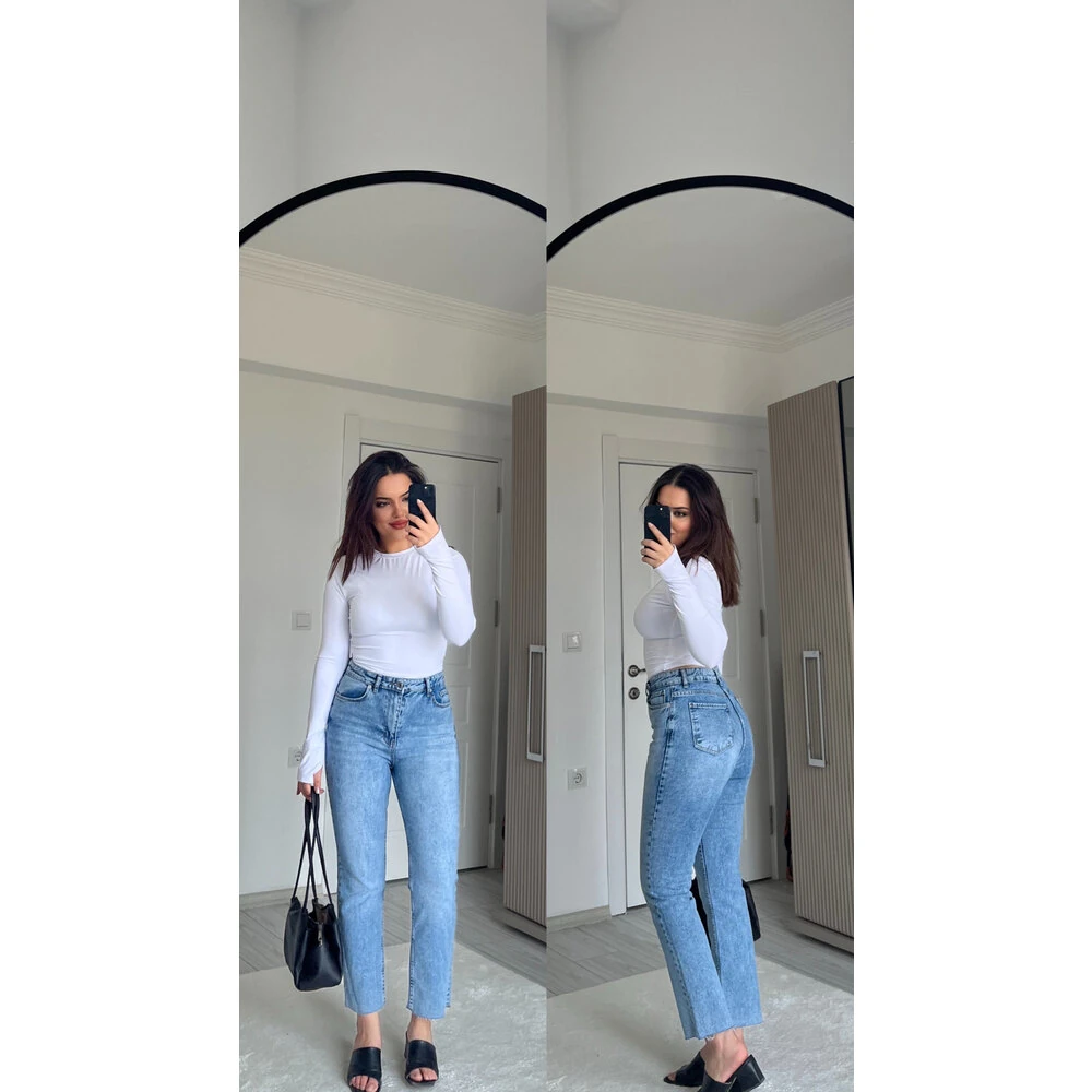 Zra premium kalite toparlayıcı boyfit jean mavi