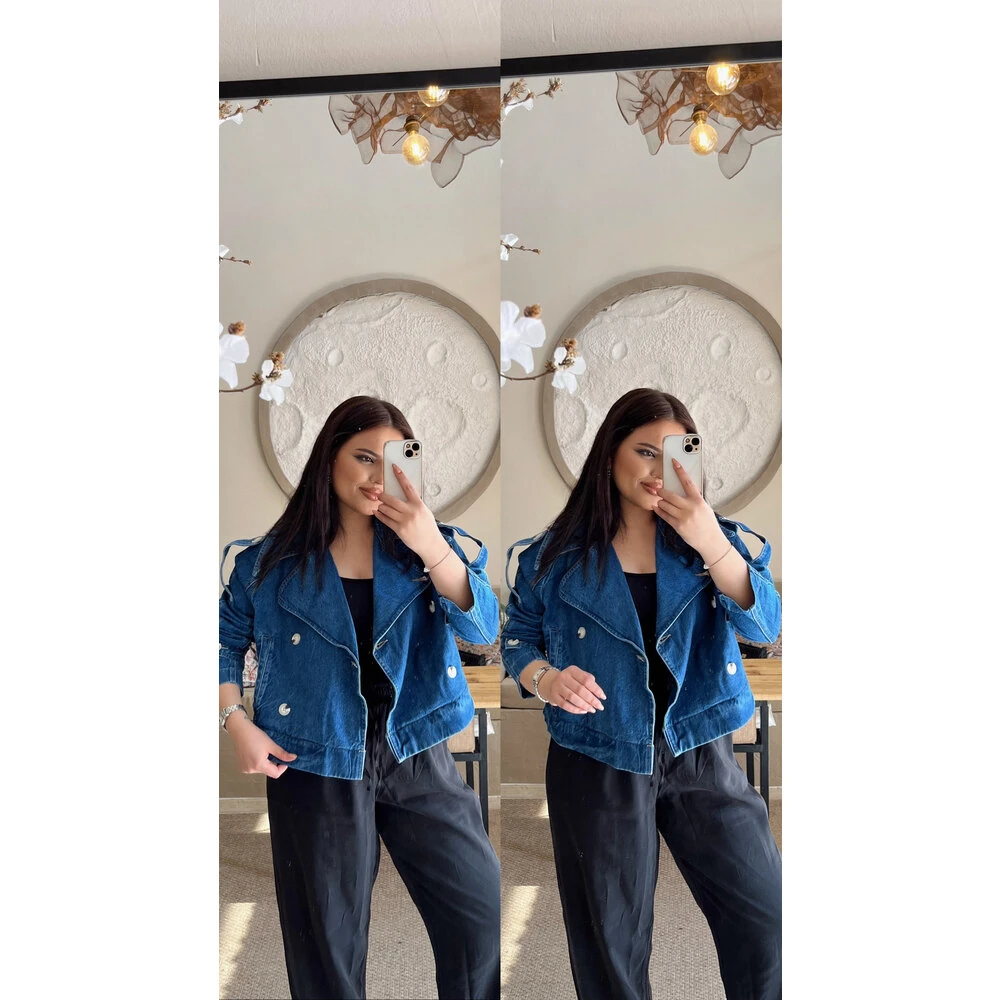 Mavi kot kruvaze kot ceket